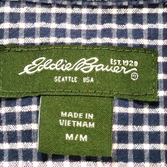Eddie Bauer Blue Gingham Casual Shirt Size M, 100% Cotton - Picture 7 of 8